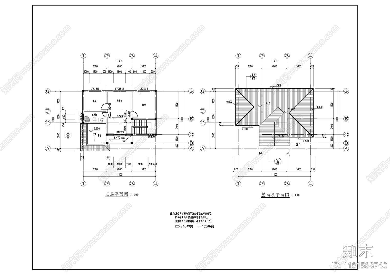 现代别墅建筑cad施工图下载【ID:1181588740】