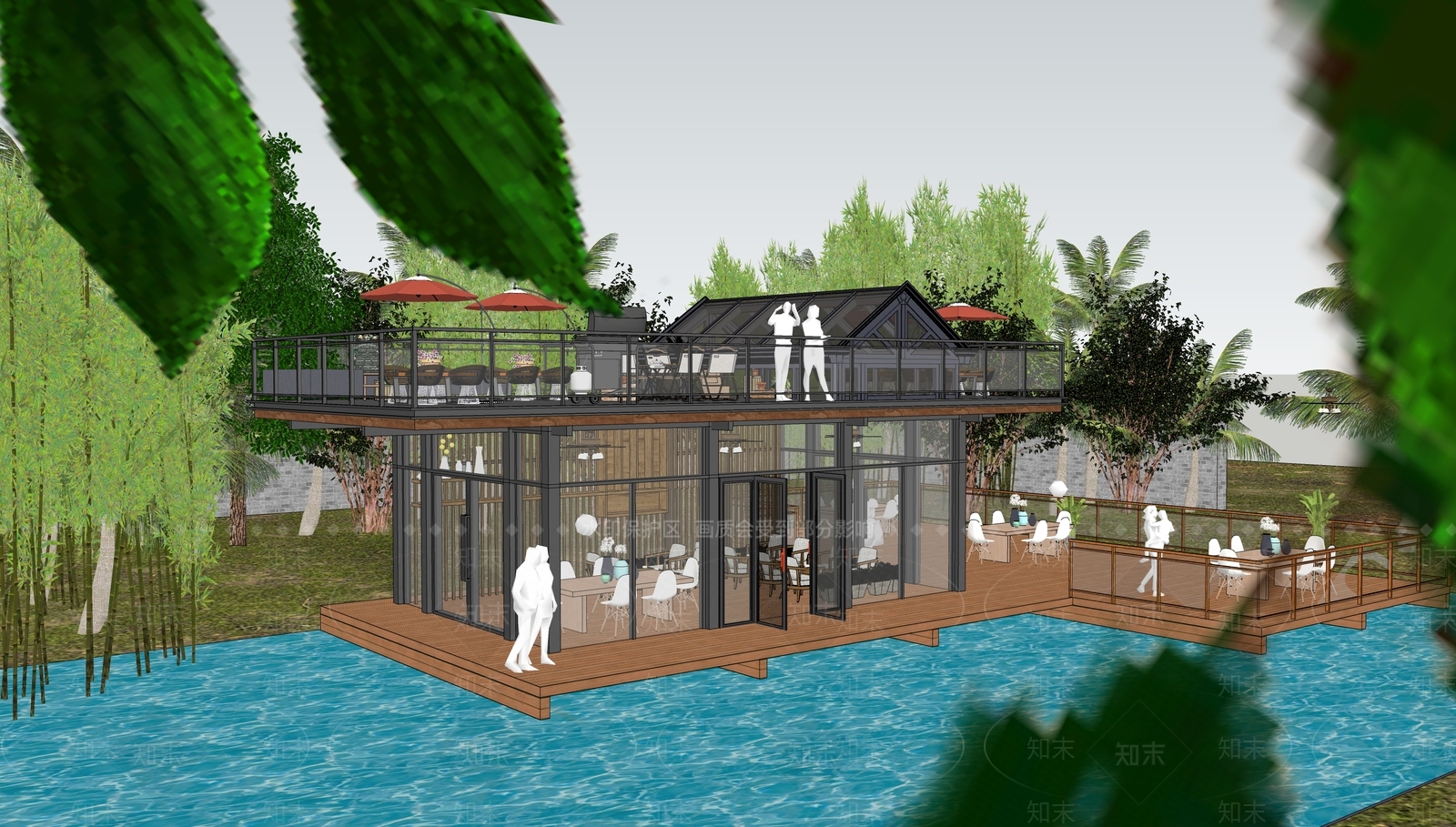 新中式现代餐饮建筑SU模型下载【ID:1181595895】