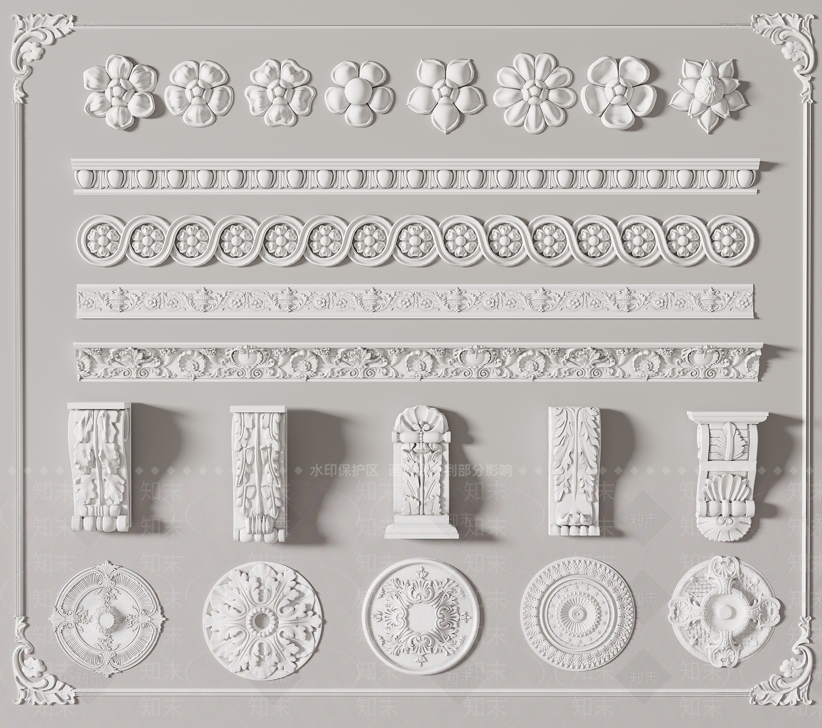 欧式古典欧式线条墙板石膏线3D模型下载【ID:1181613218】