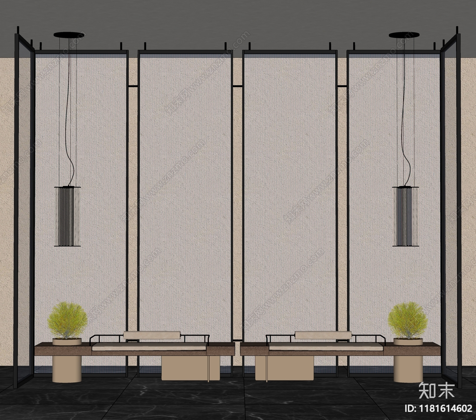 新中式中古隔断SU模型下载【ID:1181614602】