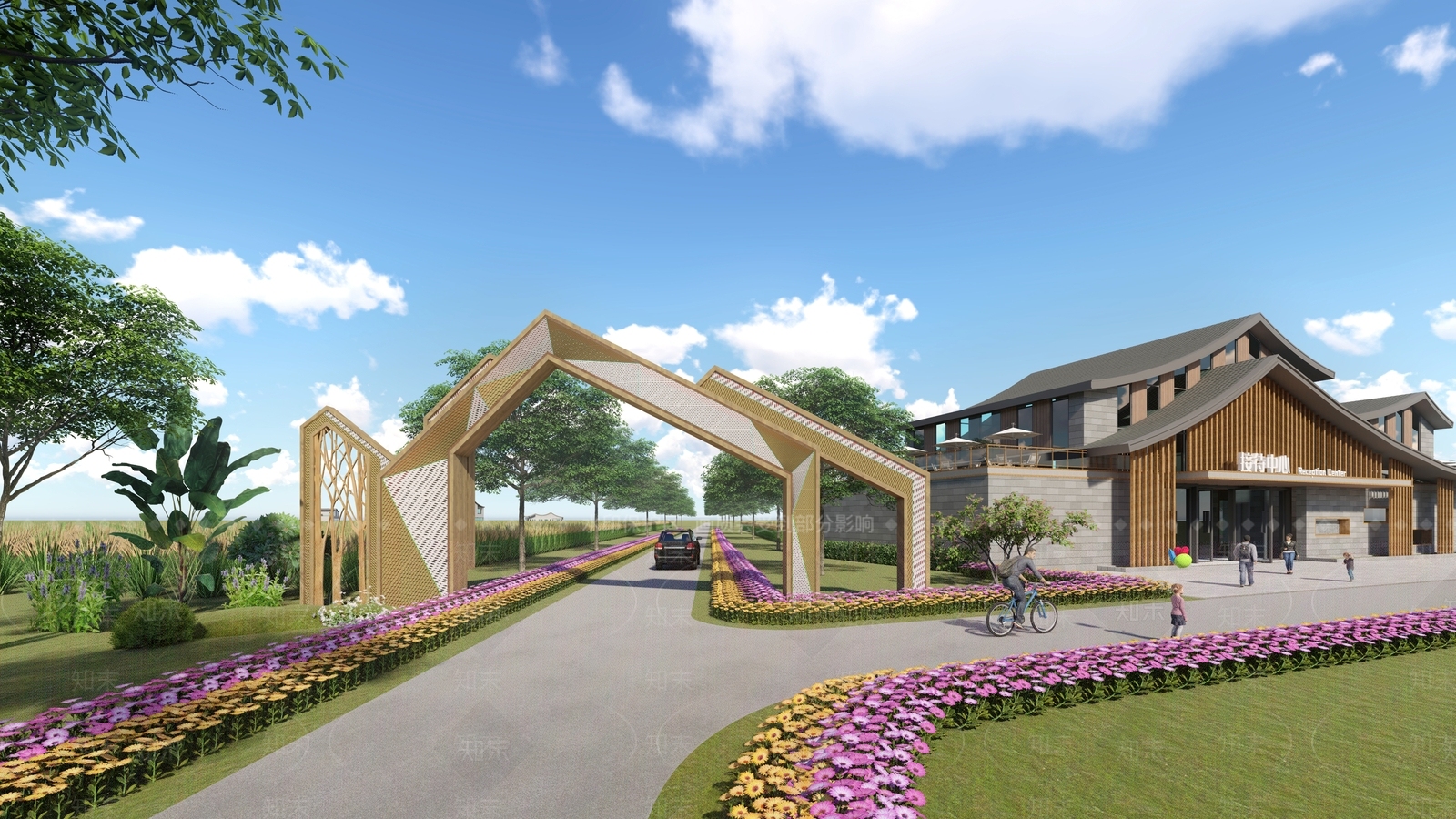 现代原木入口大门SU模型下载【ID:1181617541】