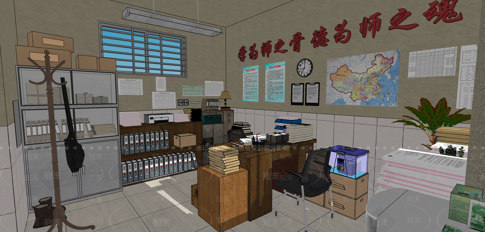 现代中式书房SU模型下载【ID:1181625040】