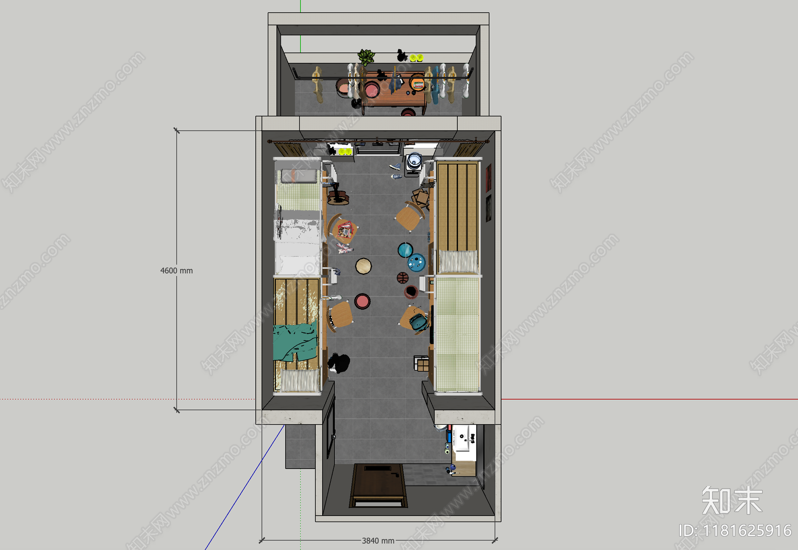 现代中式家居卧室SU模型下载【ID:1181625916】