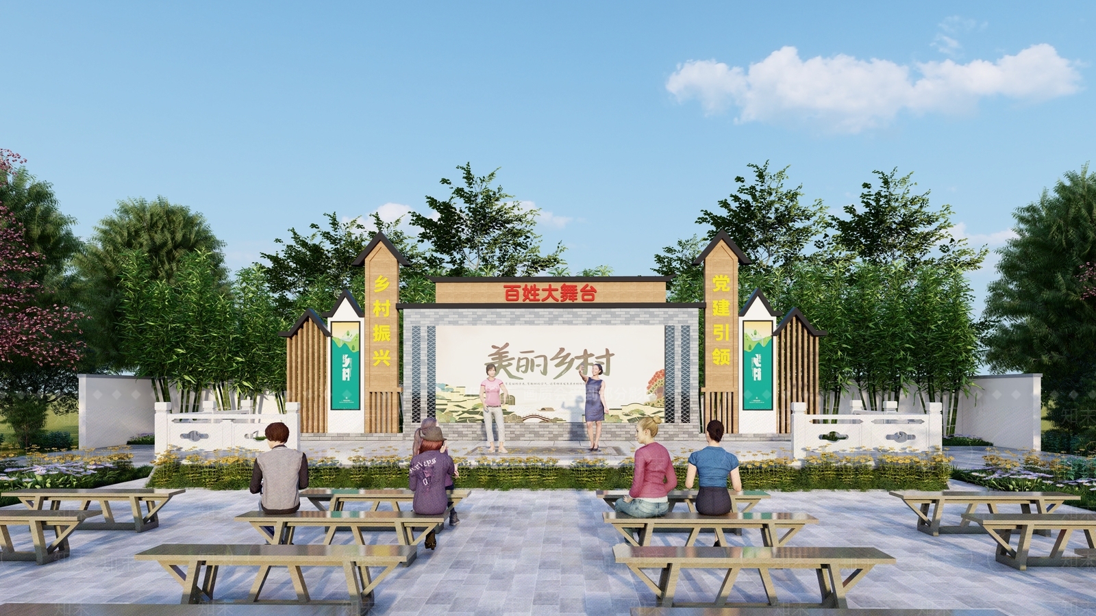 现代新中式舞台SU模型下载【ID:1181631129】