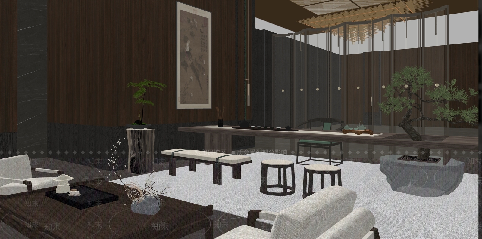 新中式现代包厢SU模型下载【ID:1181631223】