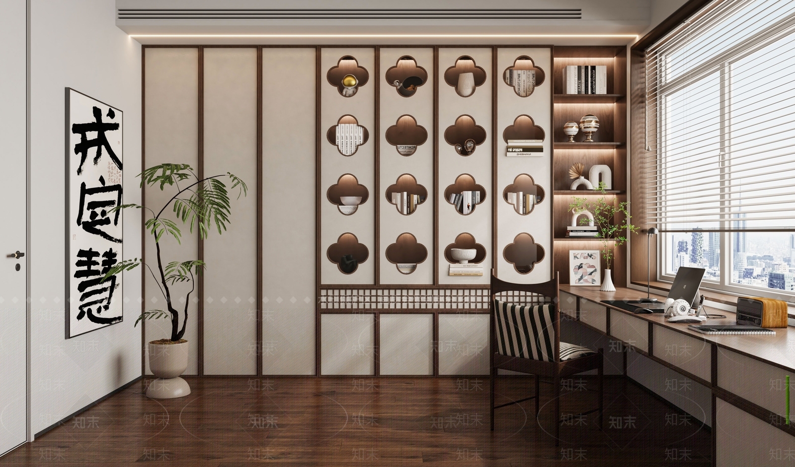 现代新中式书房3D模型下载【ID:1181647574】