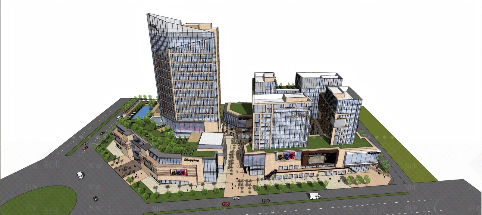 现代商场建筑SU模型下载【ID:1181653907】