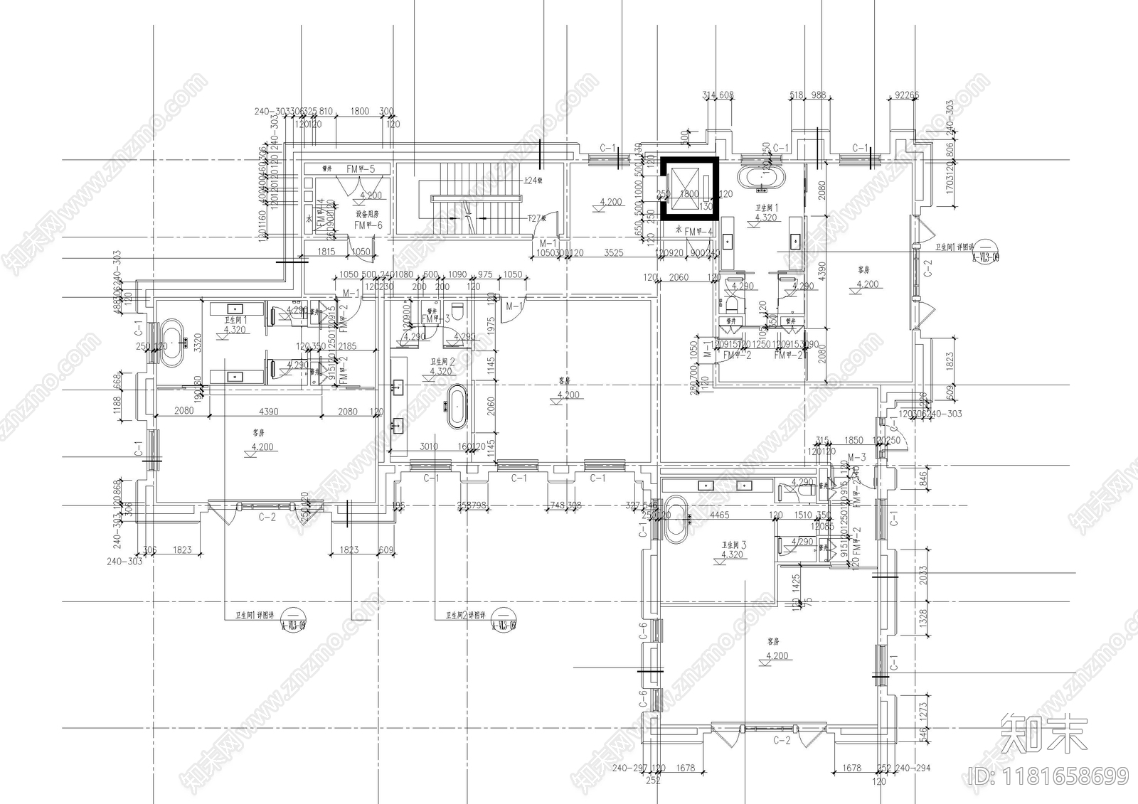 现代酒店建筑cad施工图下载【ID:1181658699】