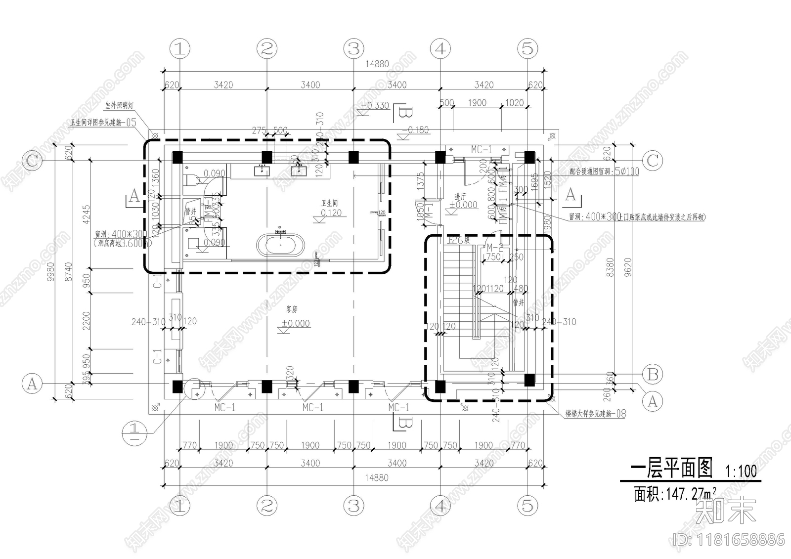 现代酒店建筑cad施工图下载【ID:1181658886】