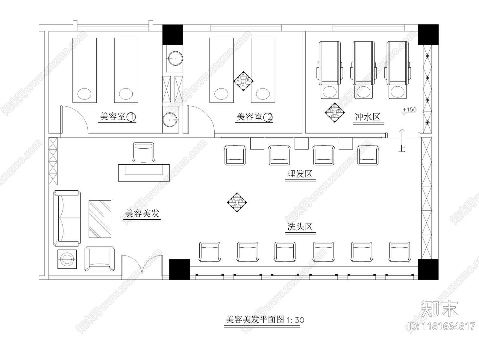 现代美容院cad施工图下载【ID:1181664817】