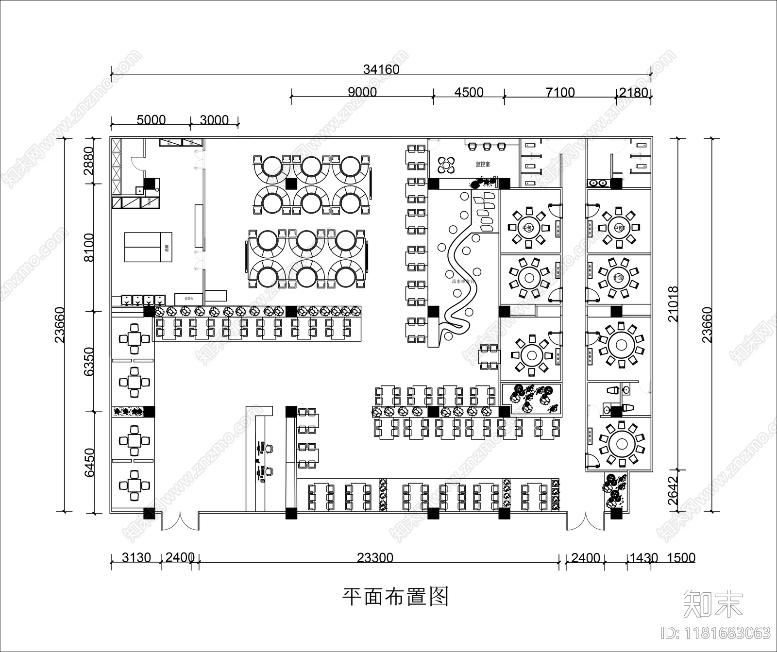 新中式中餐厅cad施工图下载【ID:1181683063】