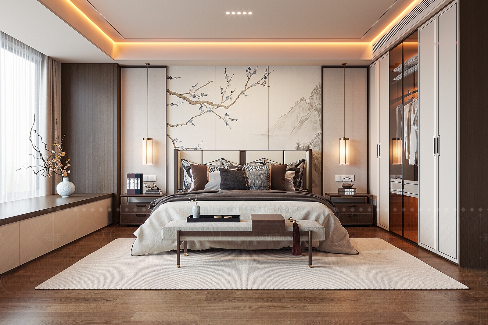 新中式家居卧室SU模型下载【ID:1215954684】