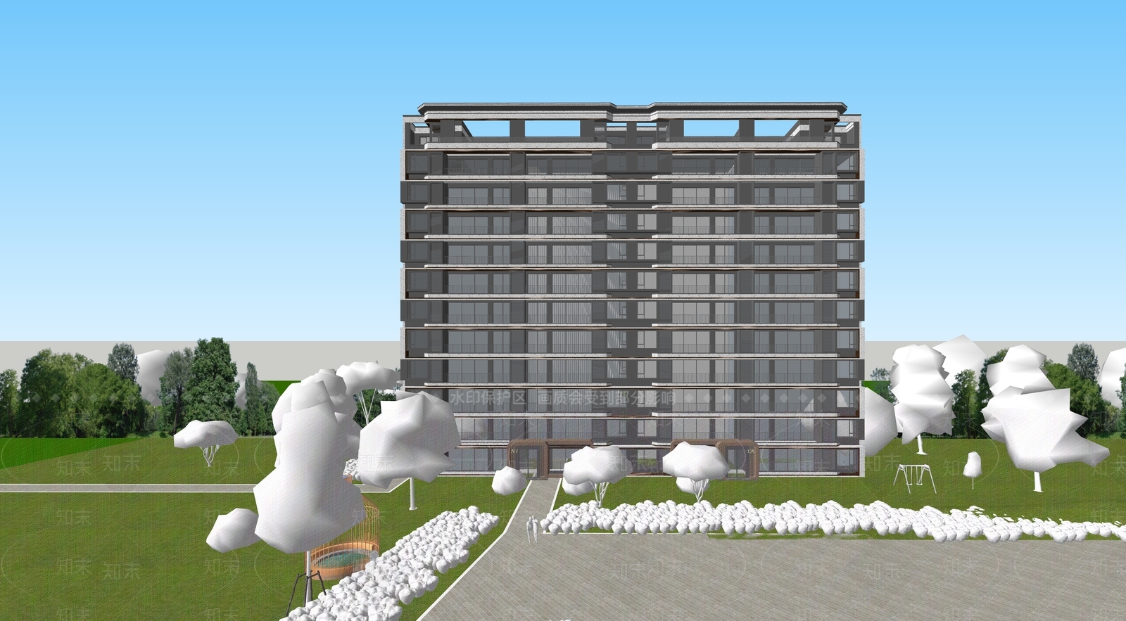 现代多层住宅SU模型下载【ID:1181688726】