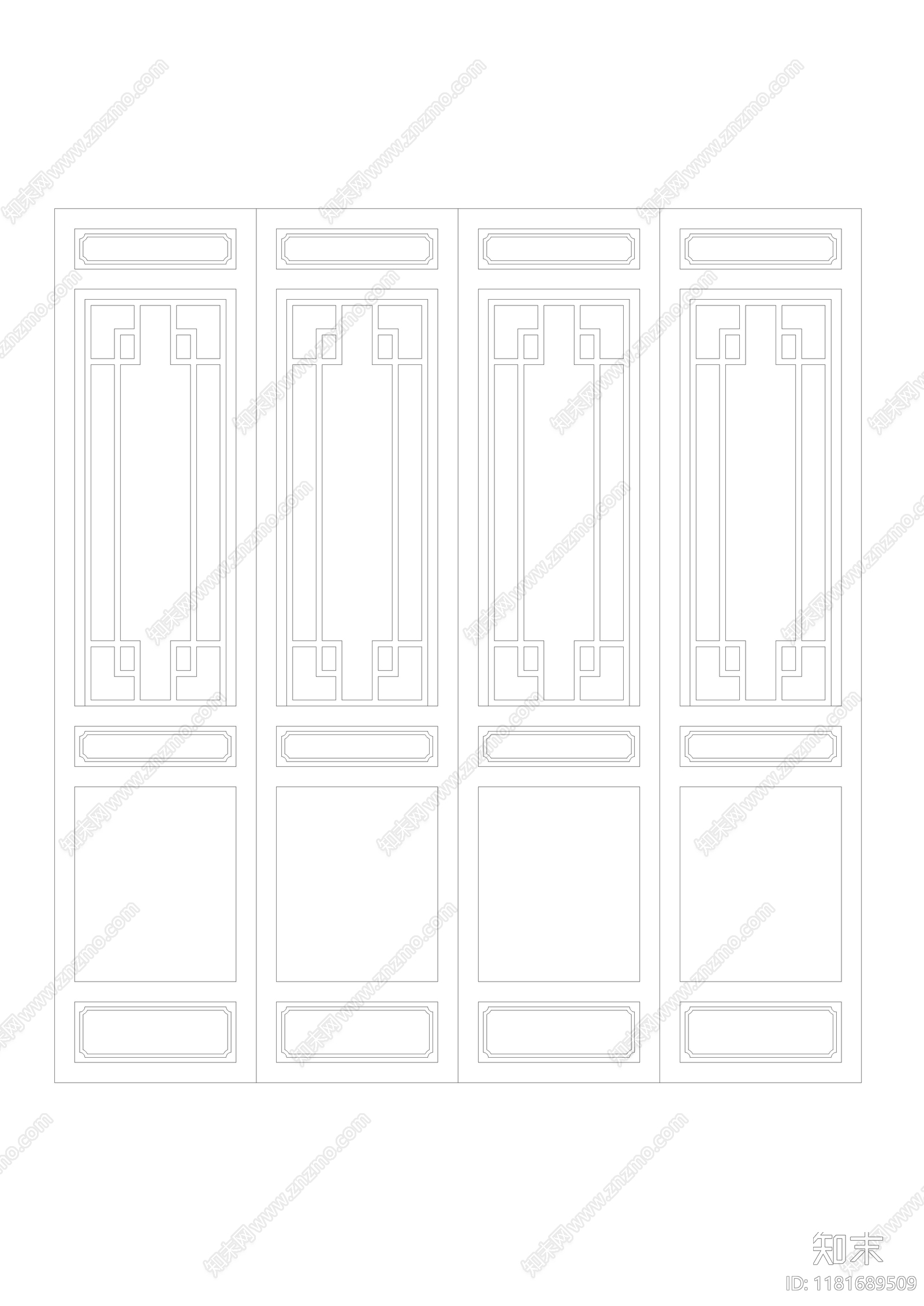 新中式中式屏风隔断cad施工图下载【ID:1181689509】