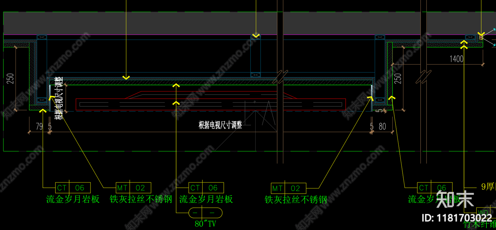 现代墙面节点cad施工图下载【ID:1181703022】