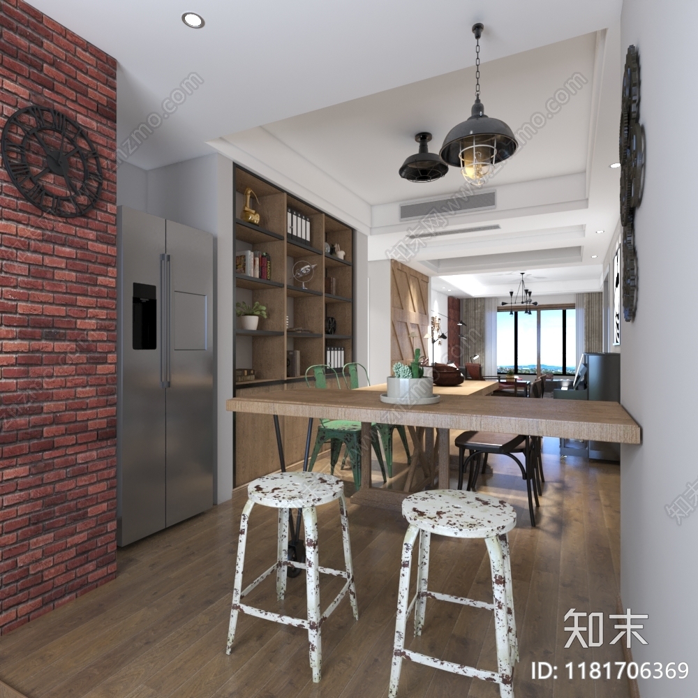 工业北欧家居餐厅3D模型下载【ID:1181706369】