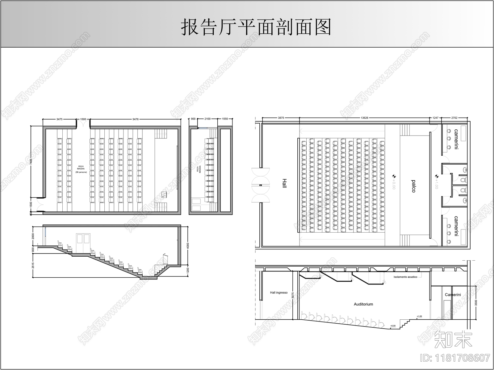 报告厅cad施工图下载【ID:1181708607】