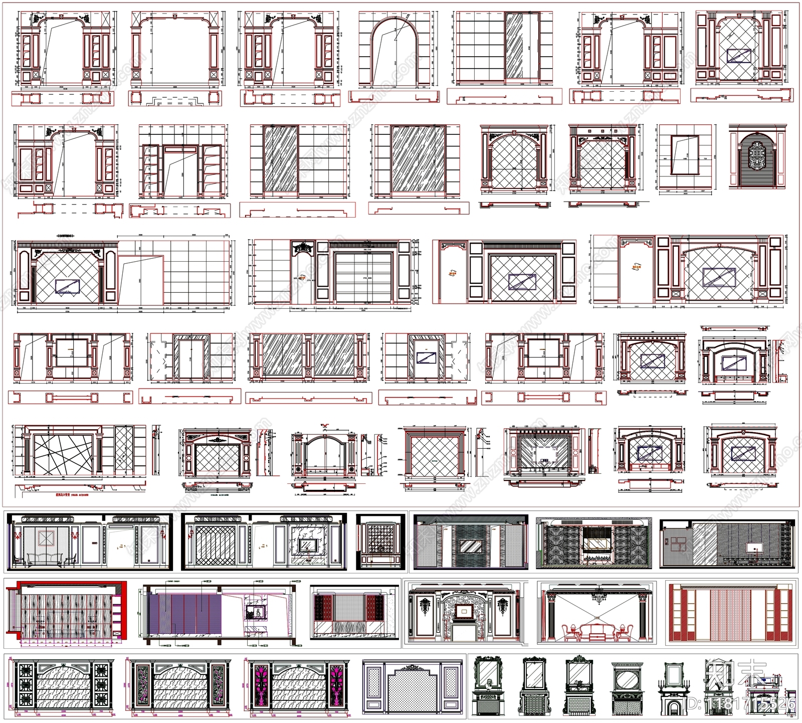 欧式背景墙施工图下载【ID:1181715526】