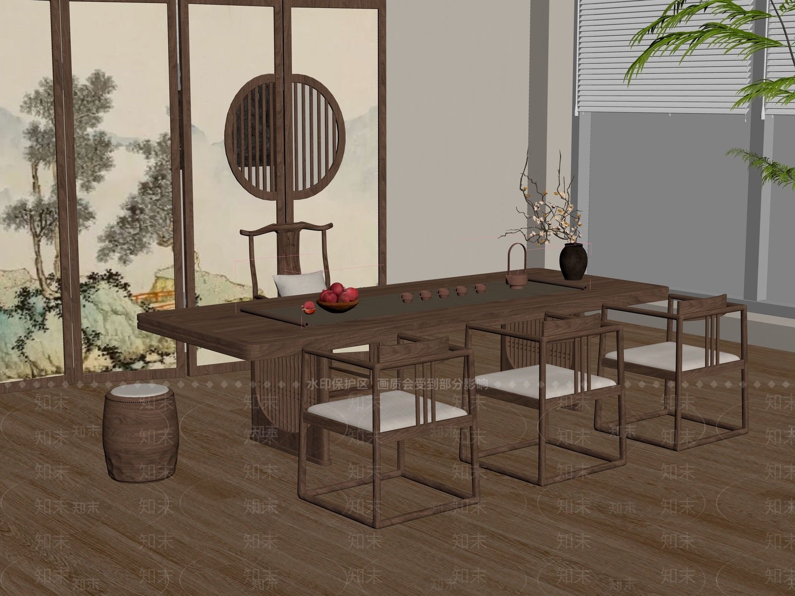 新中式茶室SU模型下载【ID:1181722421】