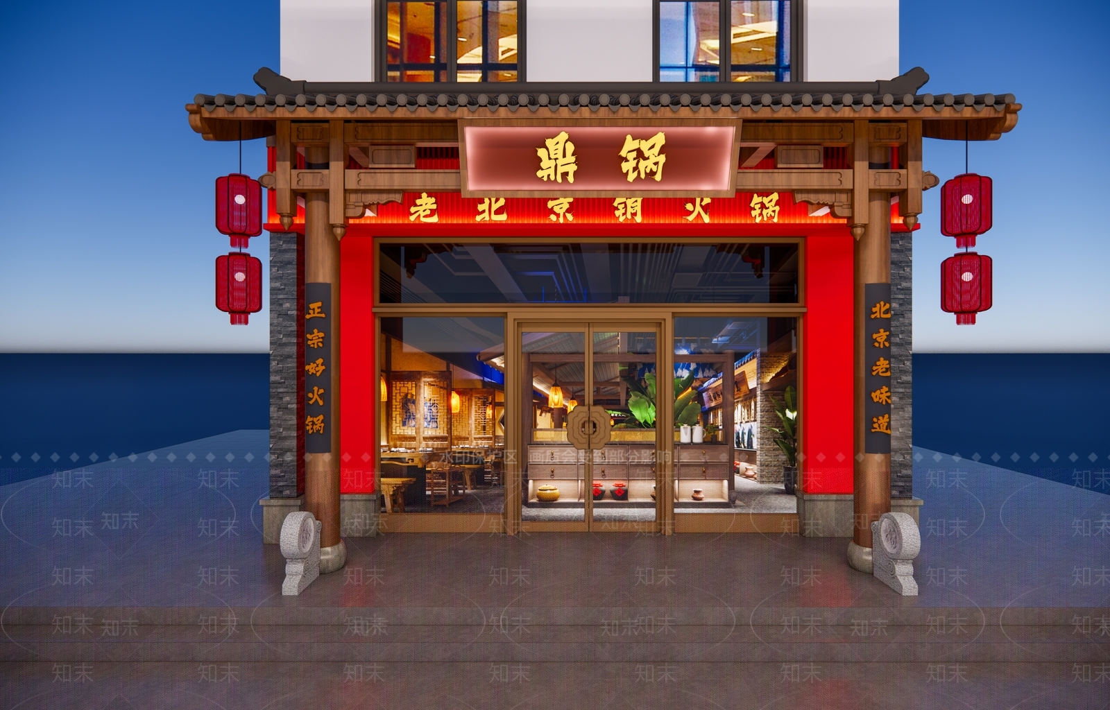 新中式中式餐饮建筑SU模型下载【ID:1181733767】