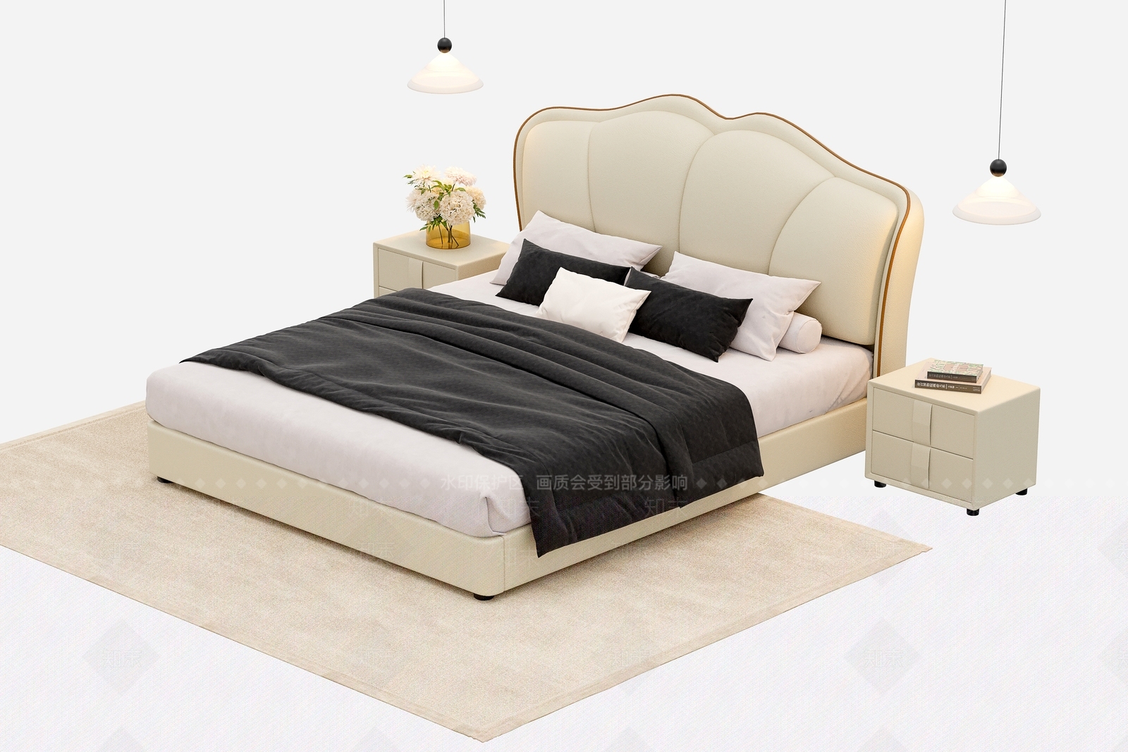 现代轻奢床品SU模型下载【ID:1181734062】