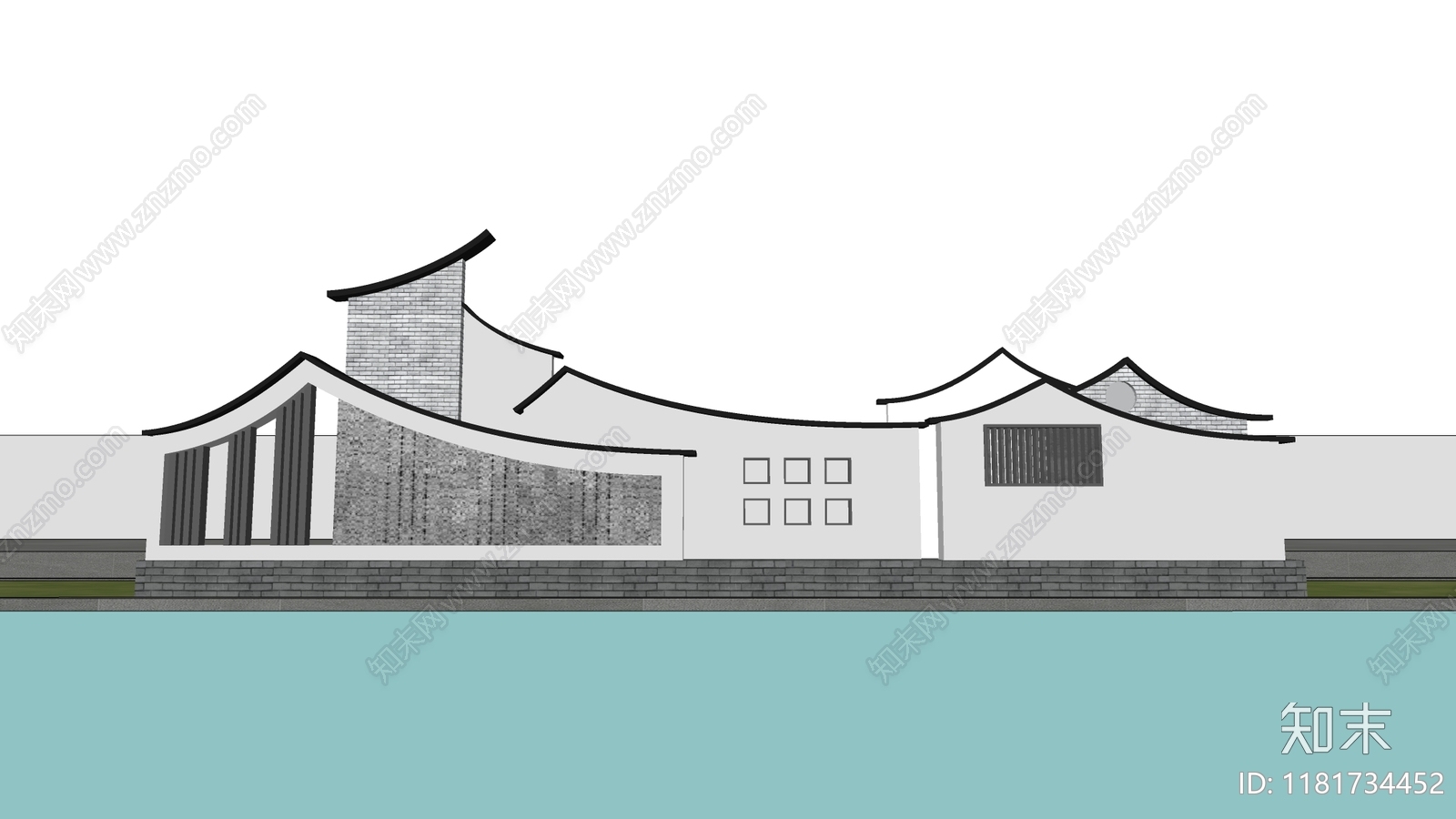 新中式景墙SU模型下载【ID:1181734452】