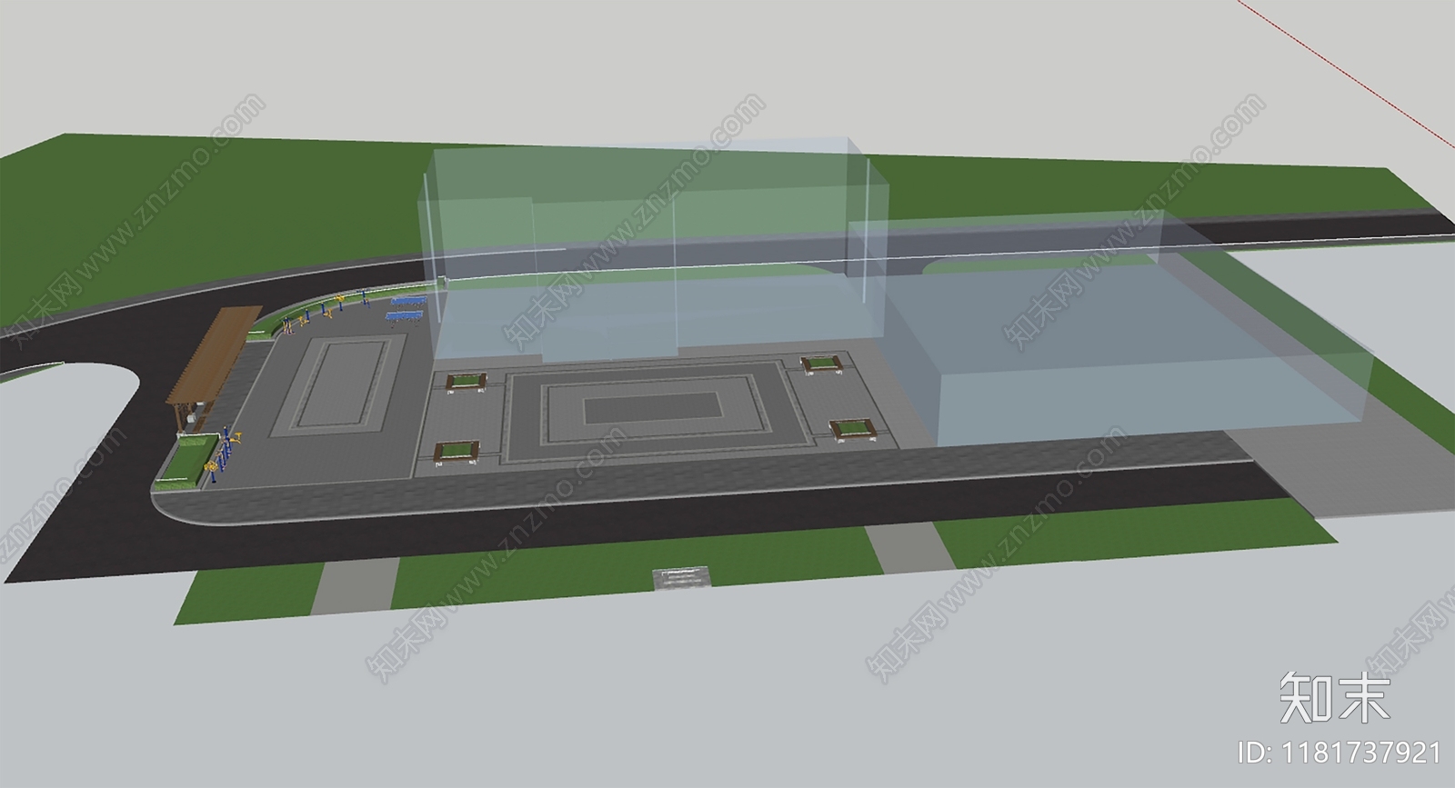 现代广场景观SU模型下载【ID:1181737921】