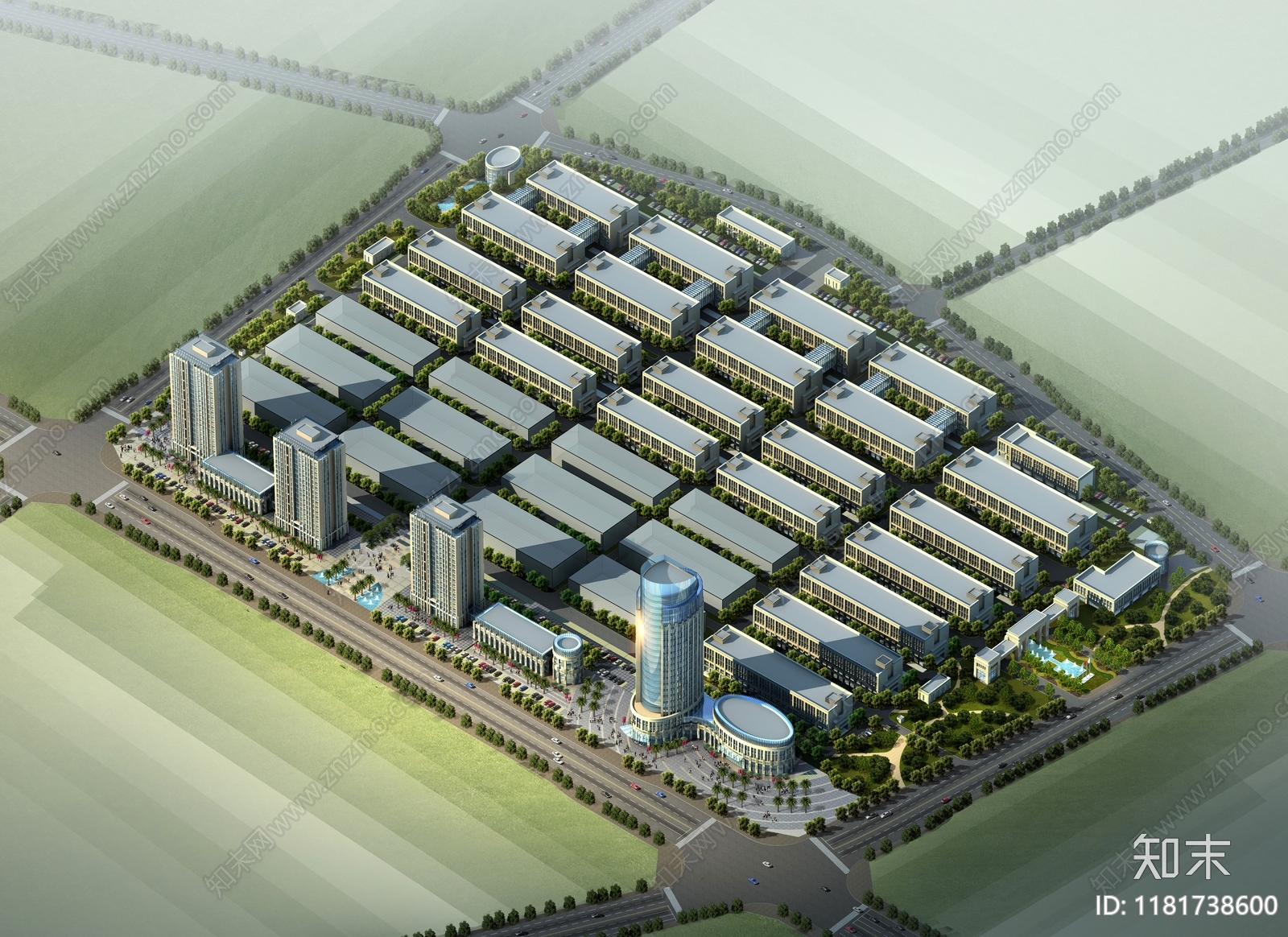 现代产业园建筑cad施工图下载【ID:1181738600】
