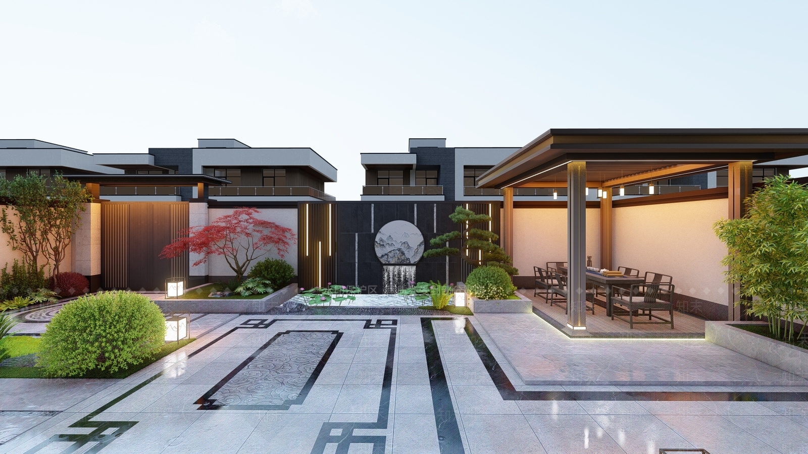 新中式别墅庭院SU模型下载【ID:1181746267】