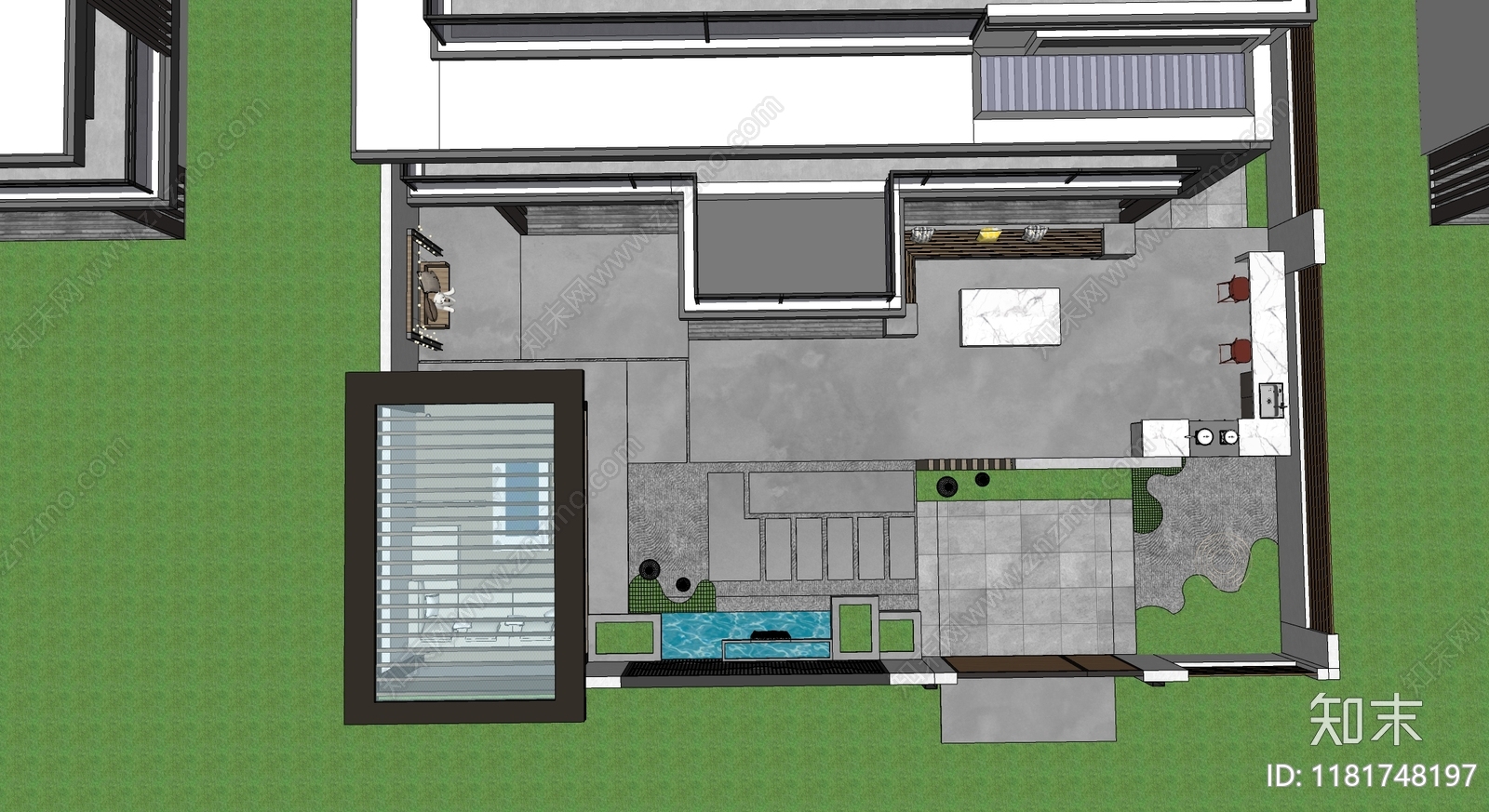 现代简约别墅庭院SU模型下载【ID:1181748197】