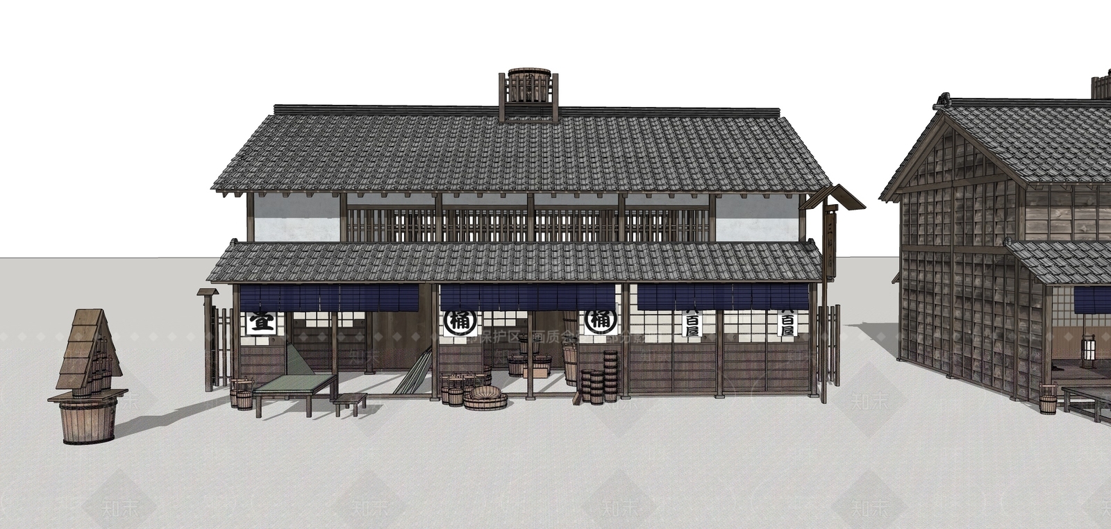 日式酒店建筑SU模型下载【ID:1181748877】