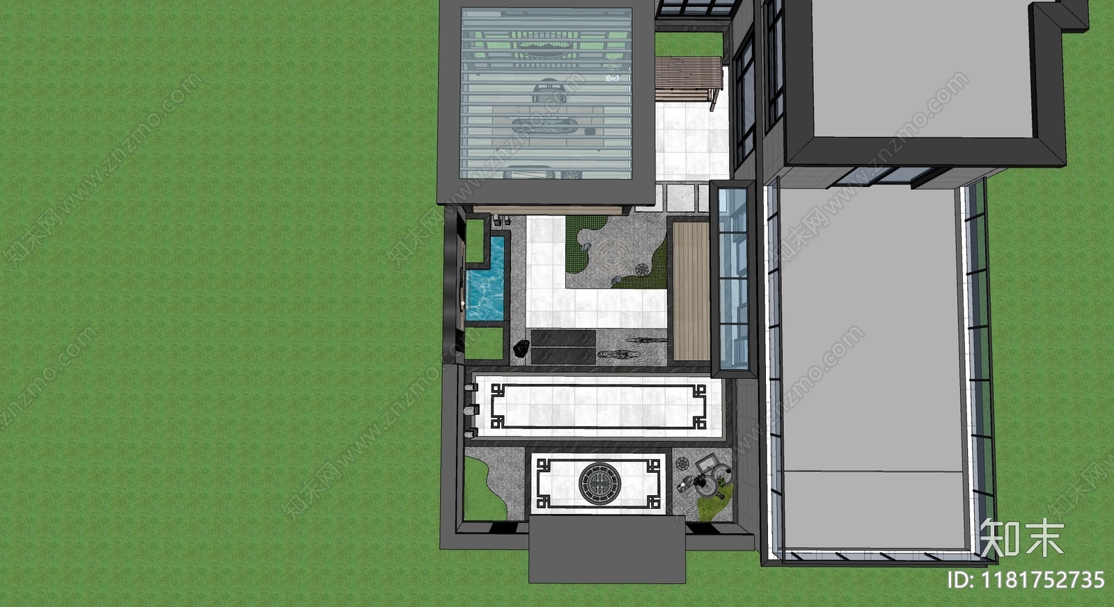新中式现代别墅庭院SU模型下载【ID:1181752735】