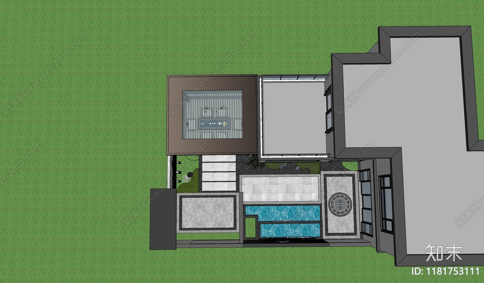 新中式现代别墅庭院SU模型下载【ID:1181753111】