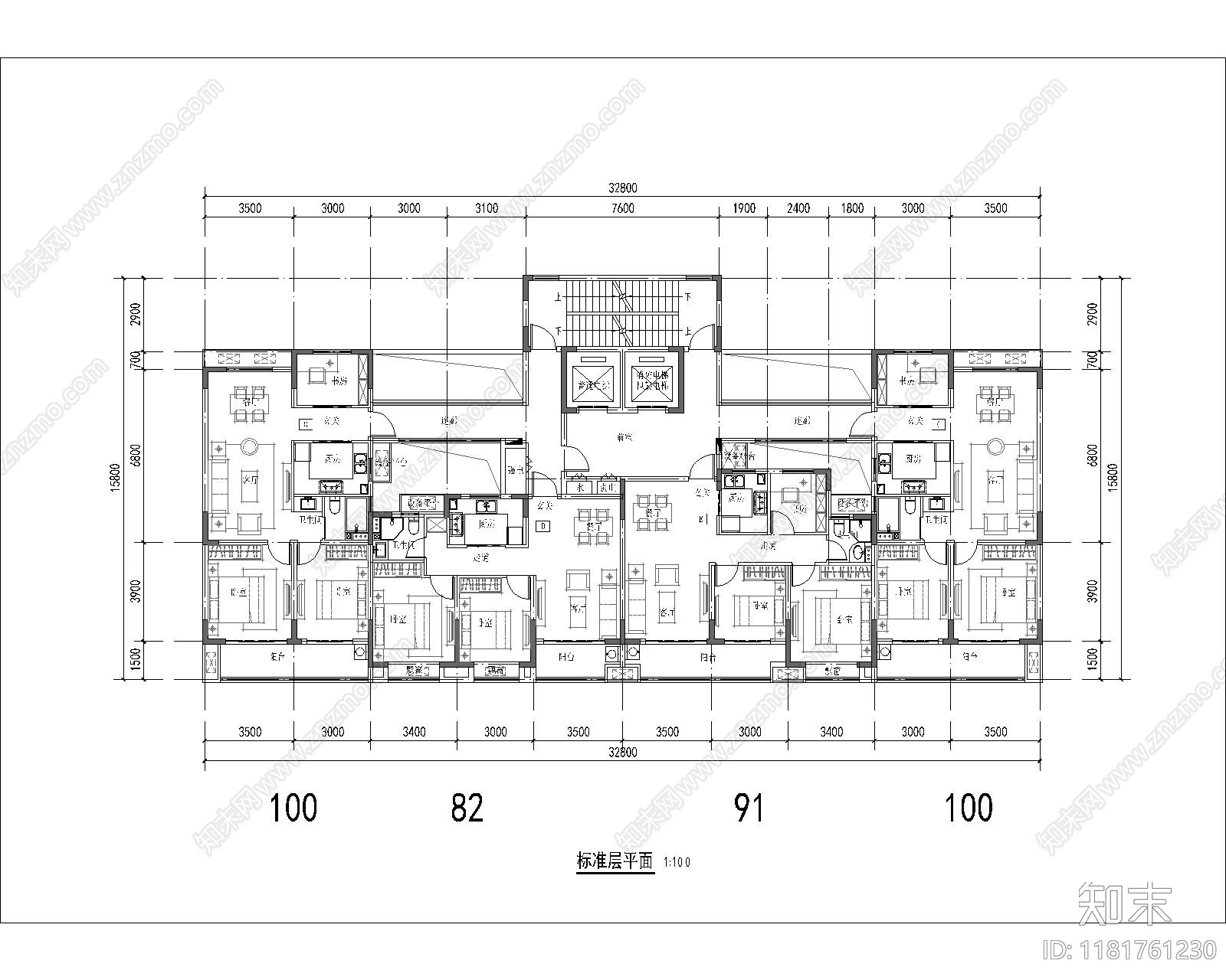 现代住宅楼建筑cad施工图下载【ID:1181761230】