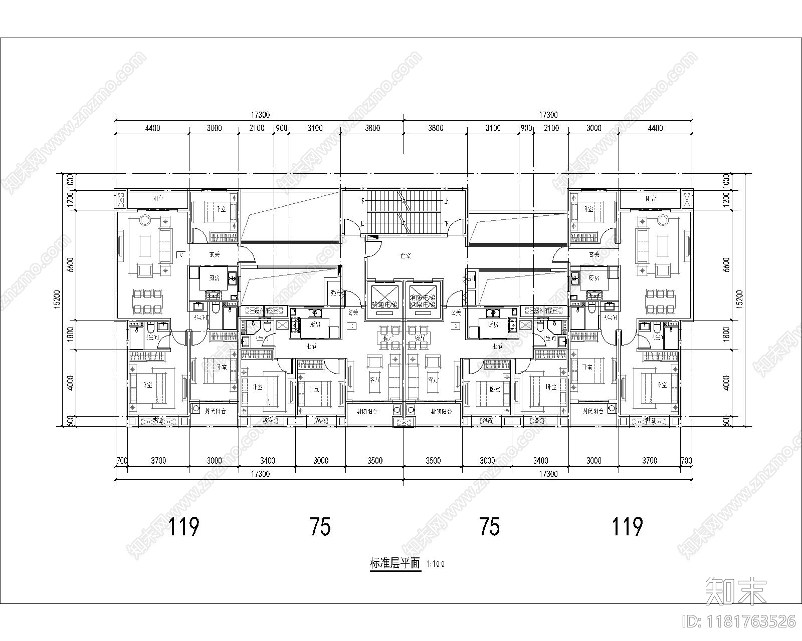 现代住宅楼建筑施工图下载【ID:1181763526】