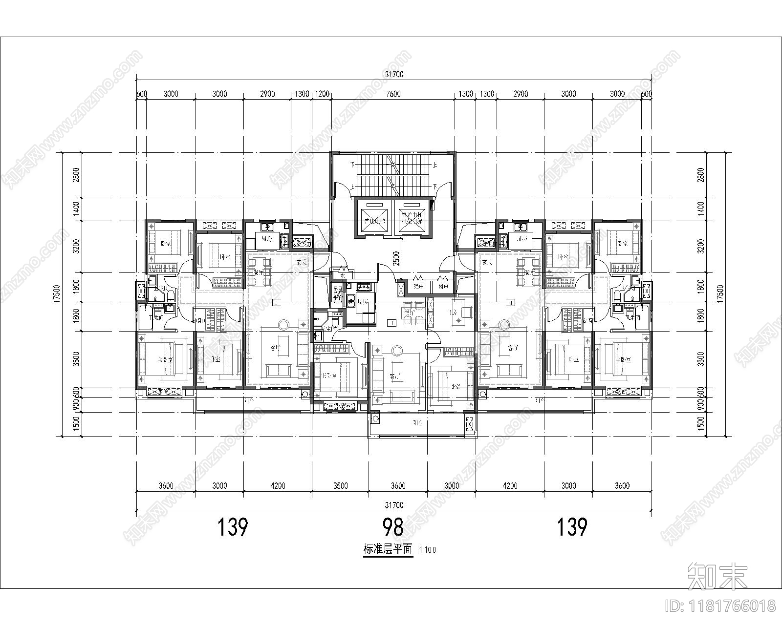 现代住宅楼建筑cad施工图下载【ID:1181766018】