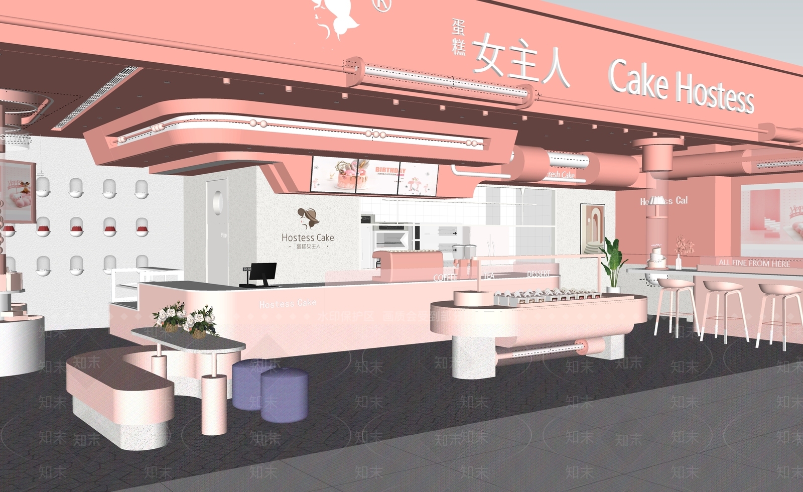 现代新中式甜品面包店SU模型下载【ID:1181776827】