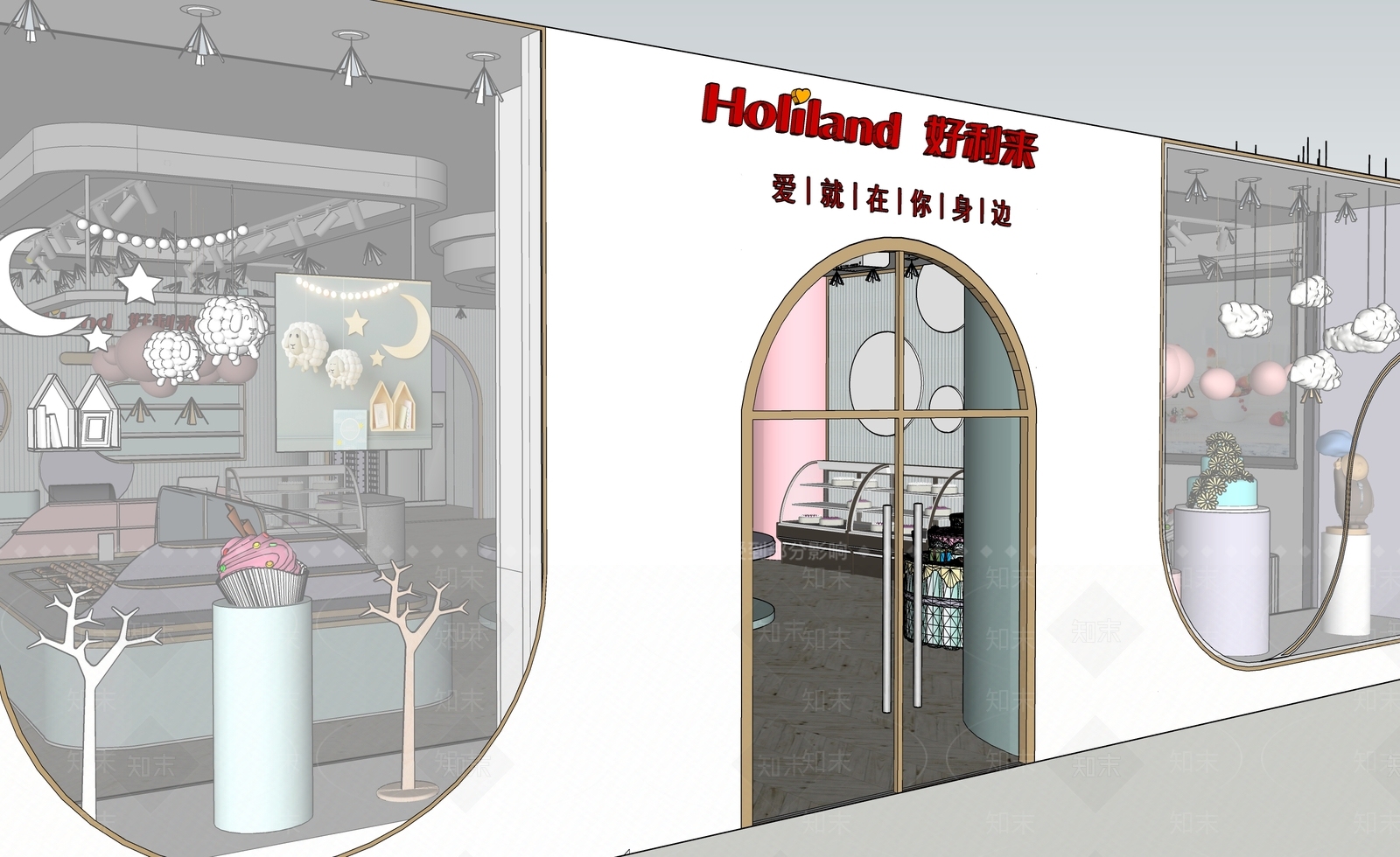 现代新中式甜品面包店SU模型下载【ID:1181777010】