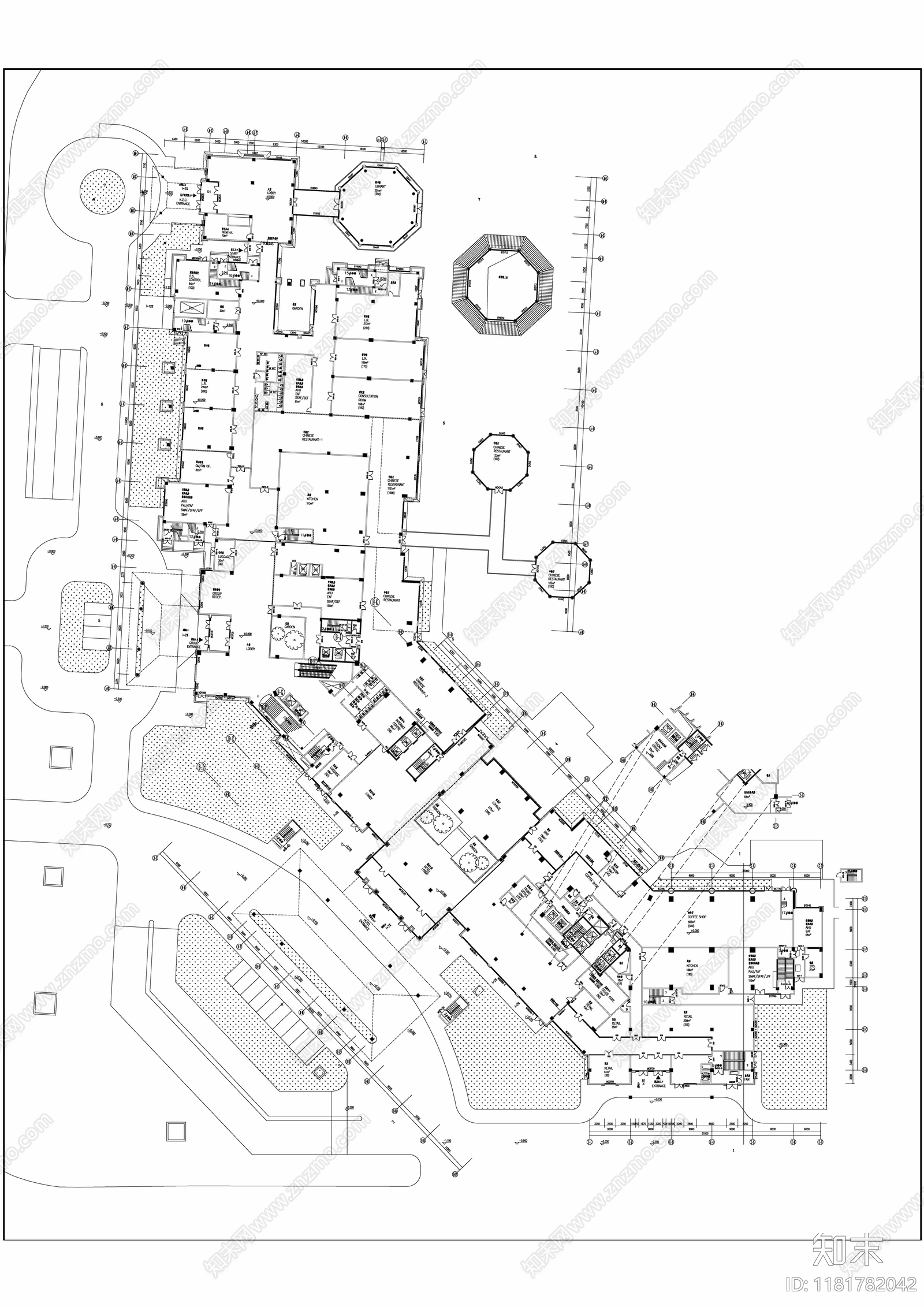 新中式酒店建筑cad施工图下载【ID:1181782042】