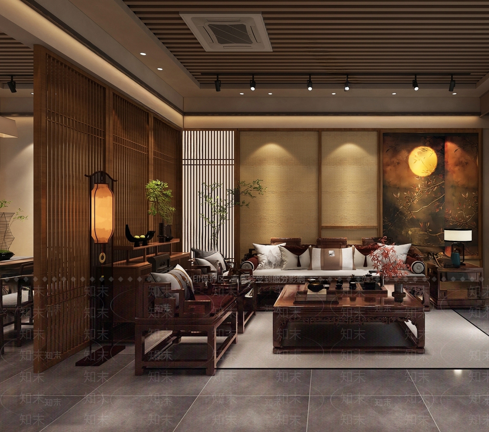 深色木质多人沙发罗汉床SU模型下载【ID:1227444552】