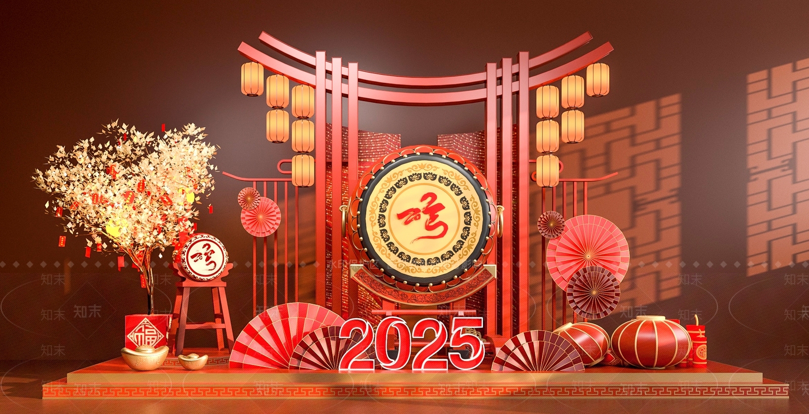 新中式现代美陈3D模型下载【ID:1181788925】