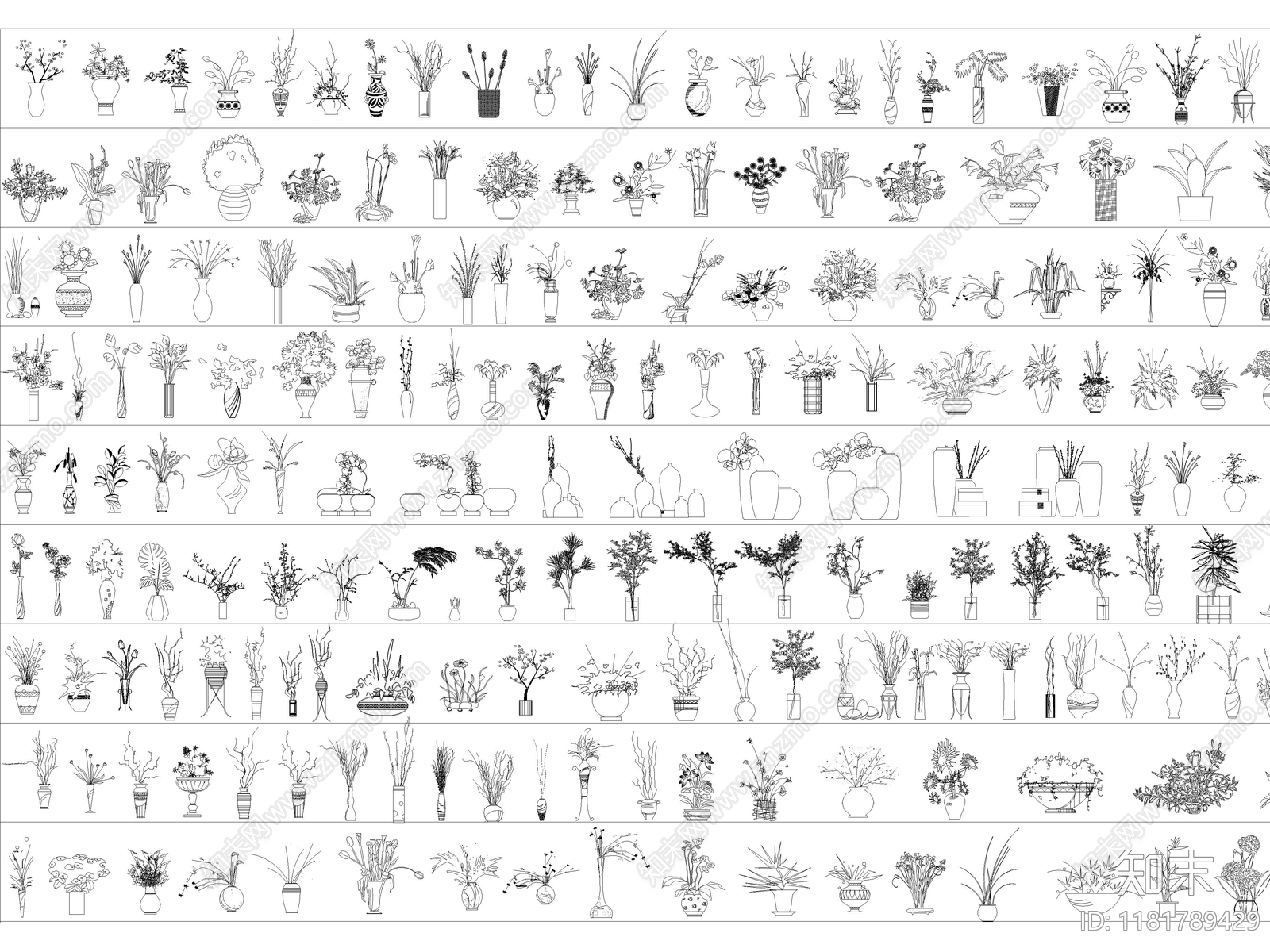 2025年最新超全花瓶花卉绿植装饰品摆件CAD图库cad施工图下载【ID:1181789429】