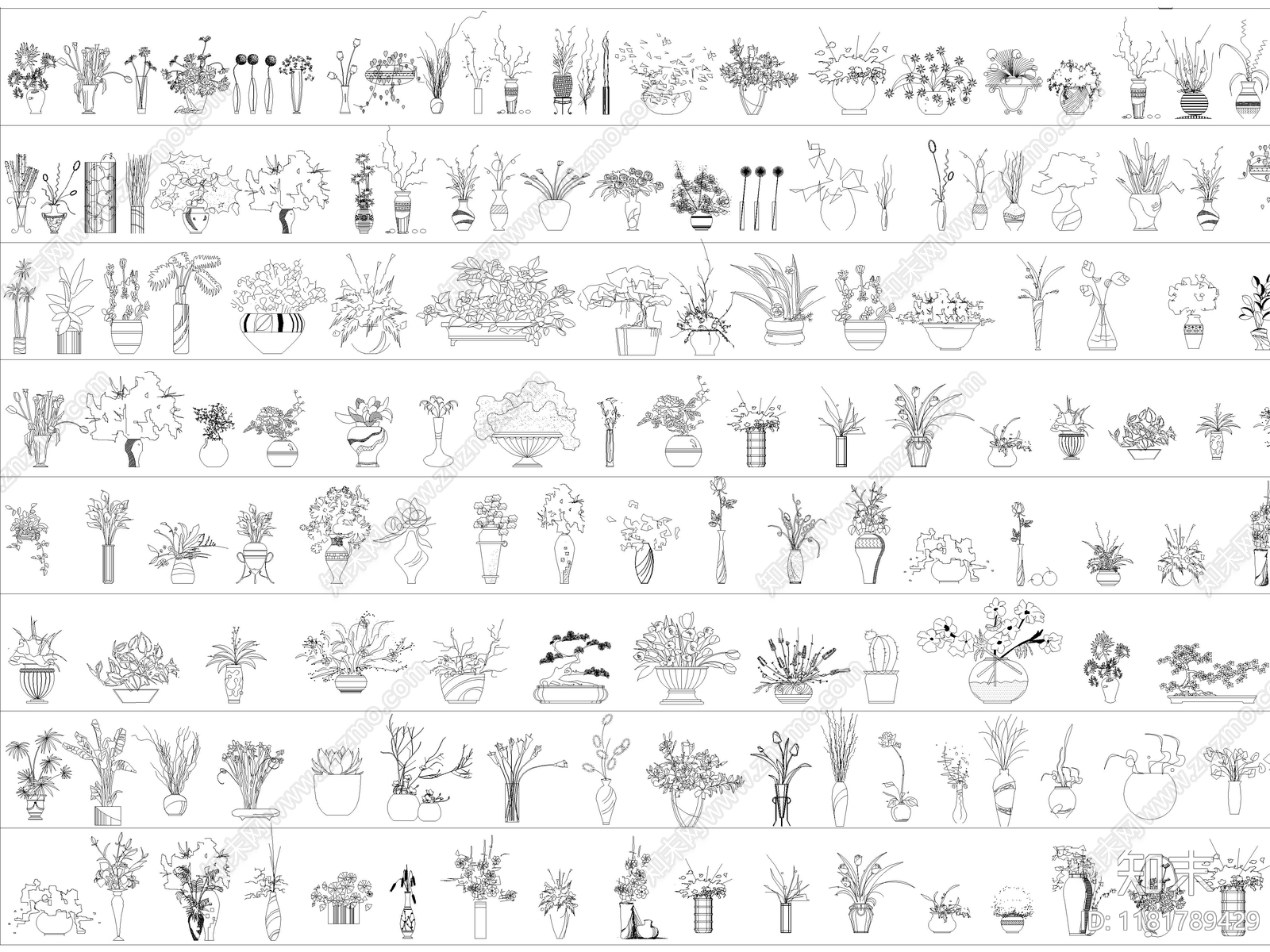 2025年最新超全花瓶花卉绿植装饰品摆件CAD图库cad施工图下载【ID:1181789429】