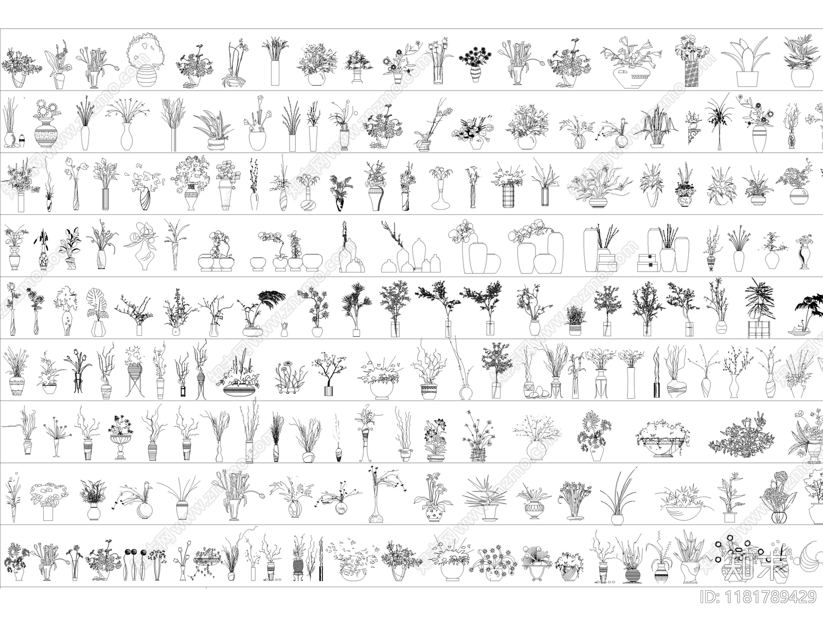 2025年最新超全花瓶花卉绿植装饰品摆件CAD图库cad施工图下载【ID:1181789429】