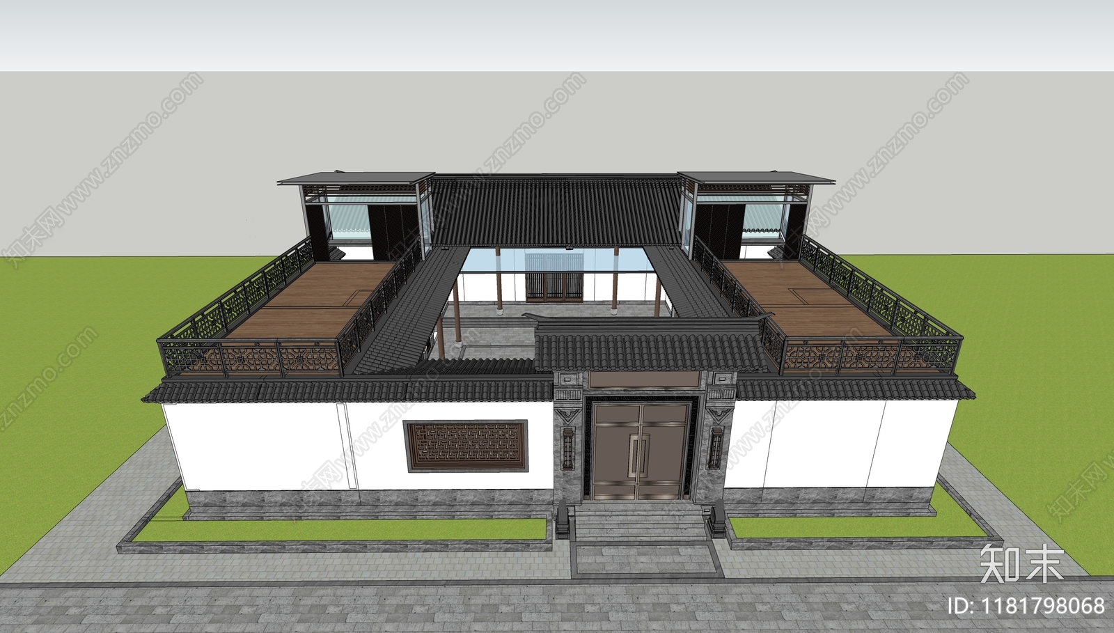 新中式四合院SU模型下载【ID:1181798068】