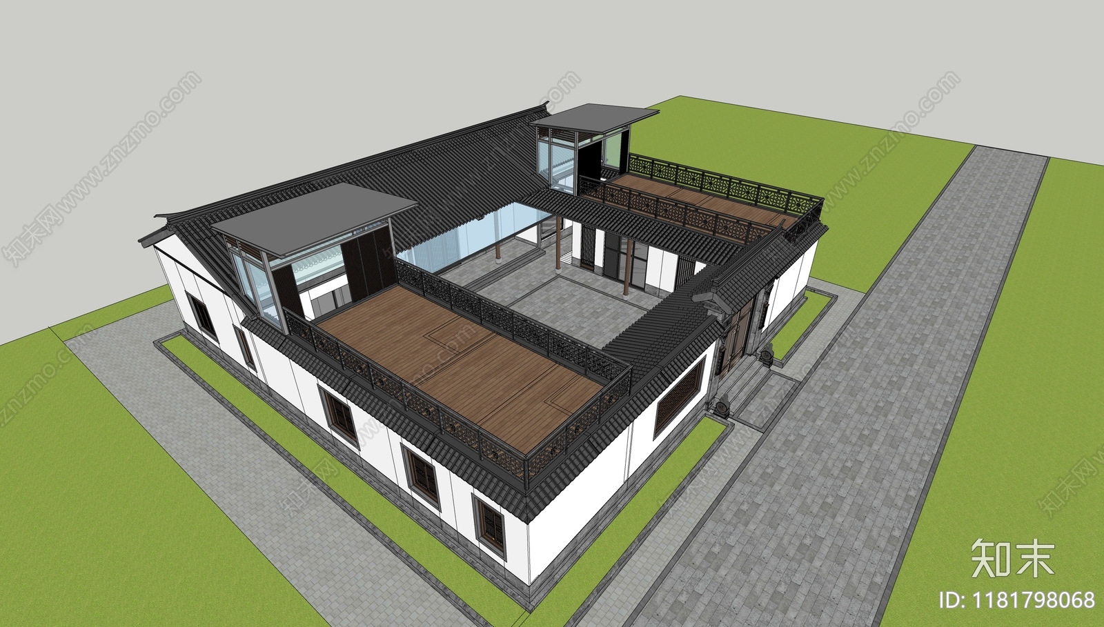 新中式四合院SU模型下载【ID:1181798068】