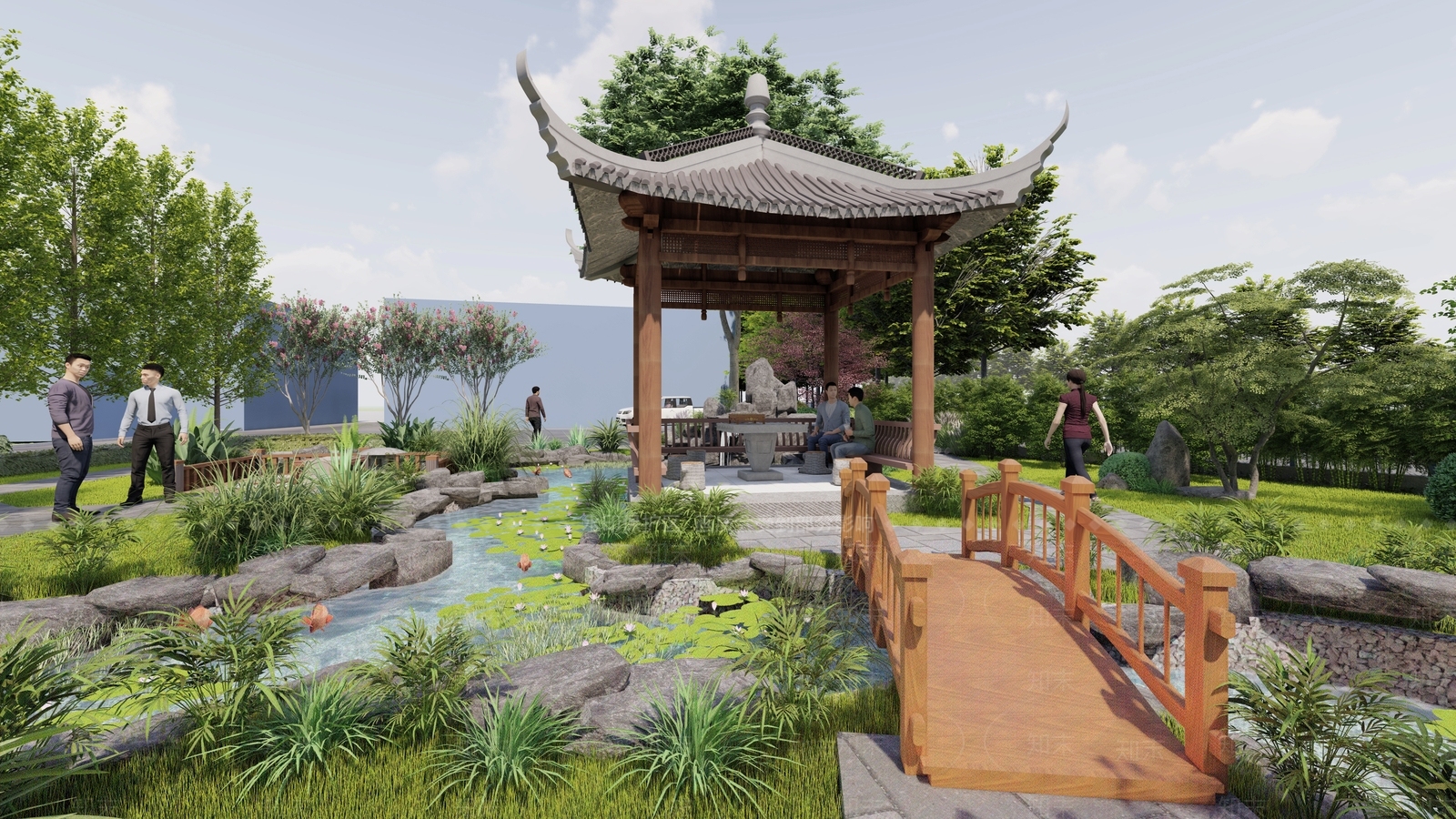 中式新中式别墅庭院SU模型下载【ID:1181809652】