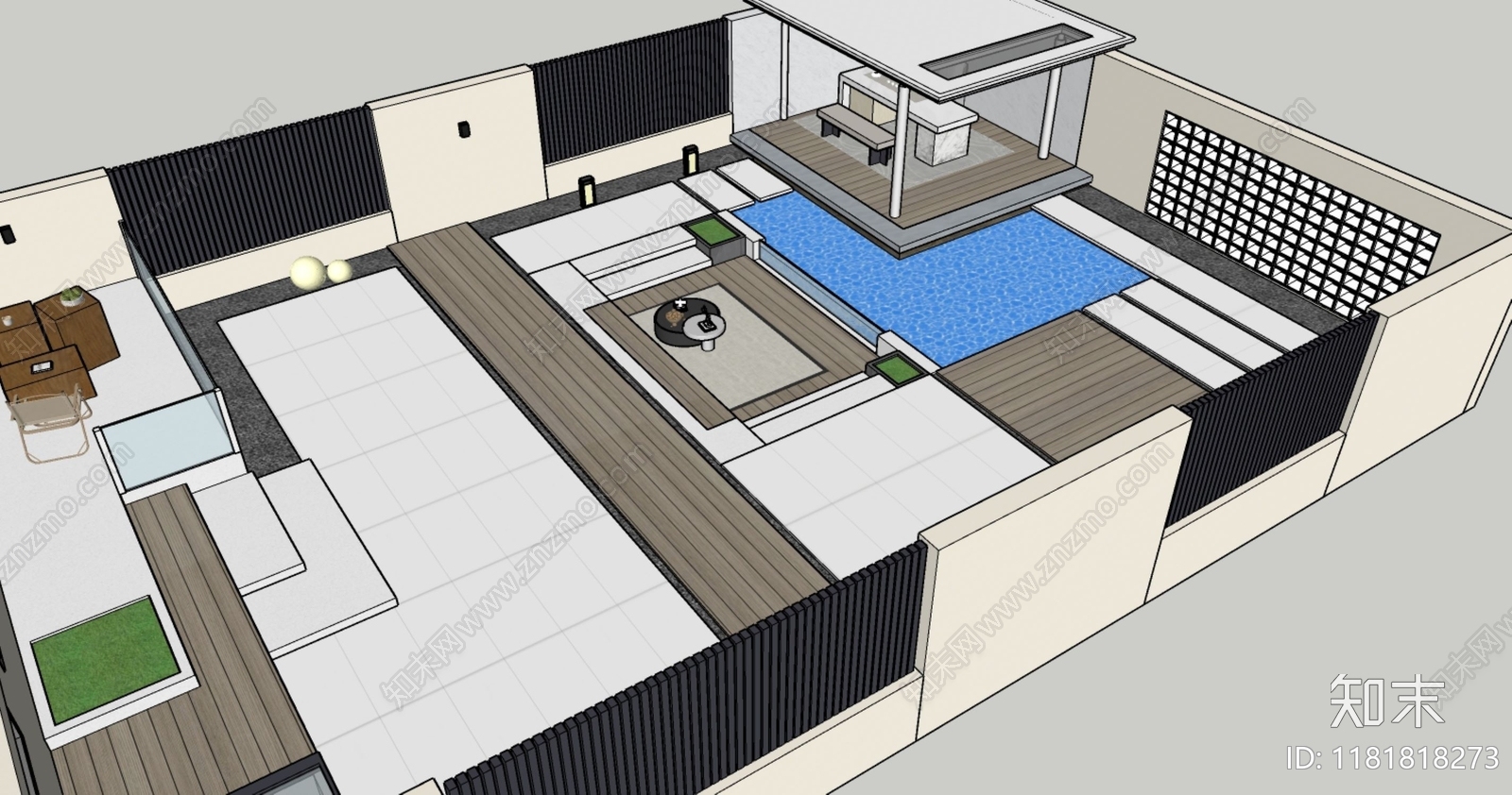 现代别墅庭院SU模型下载【ID:1181818273】