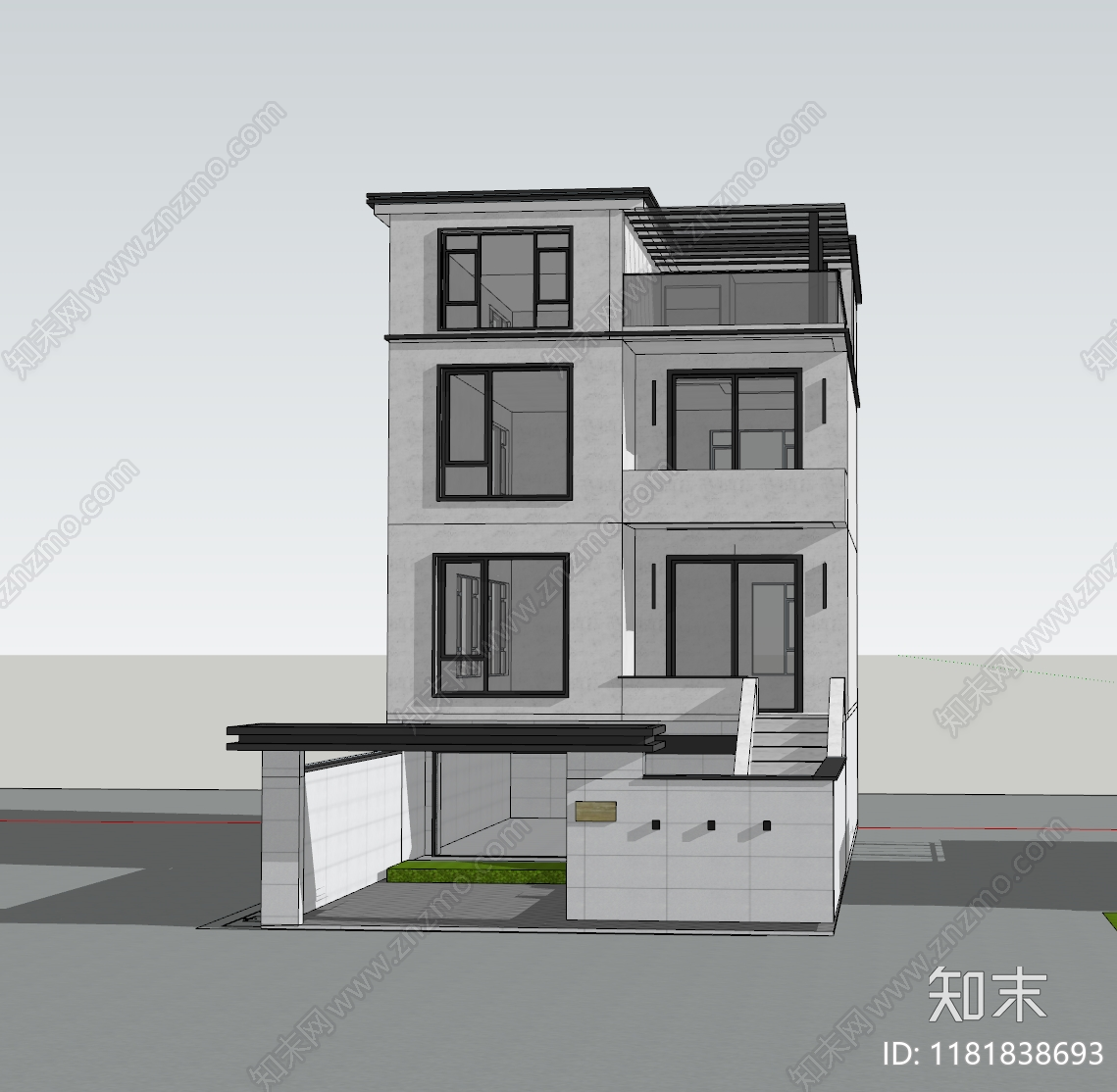 现代新中式别墅SU模型下载【ID:1181838693】