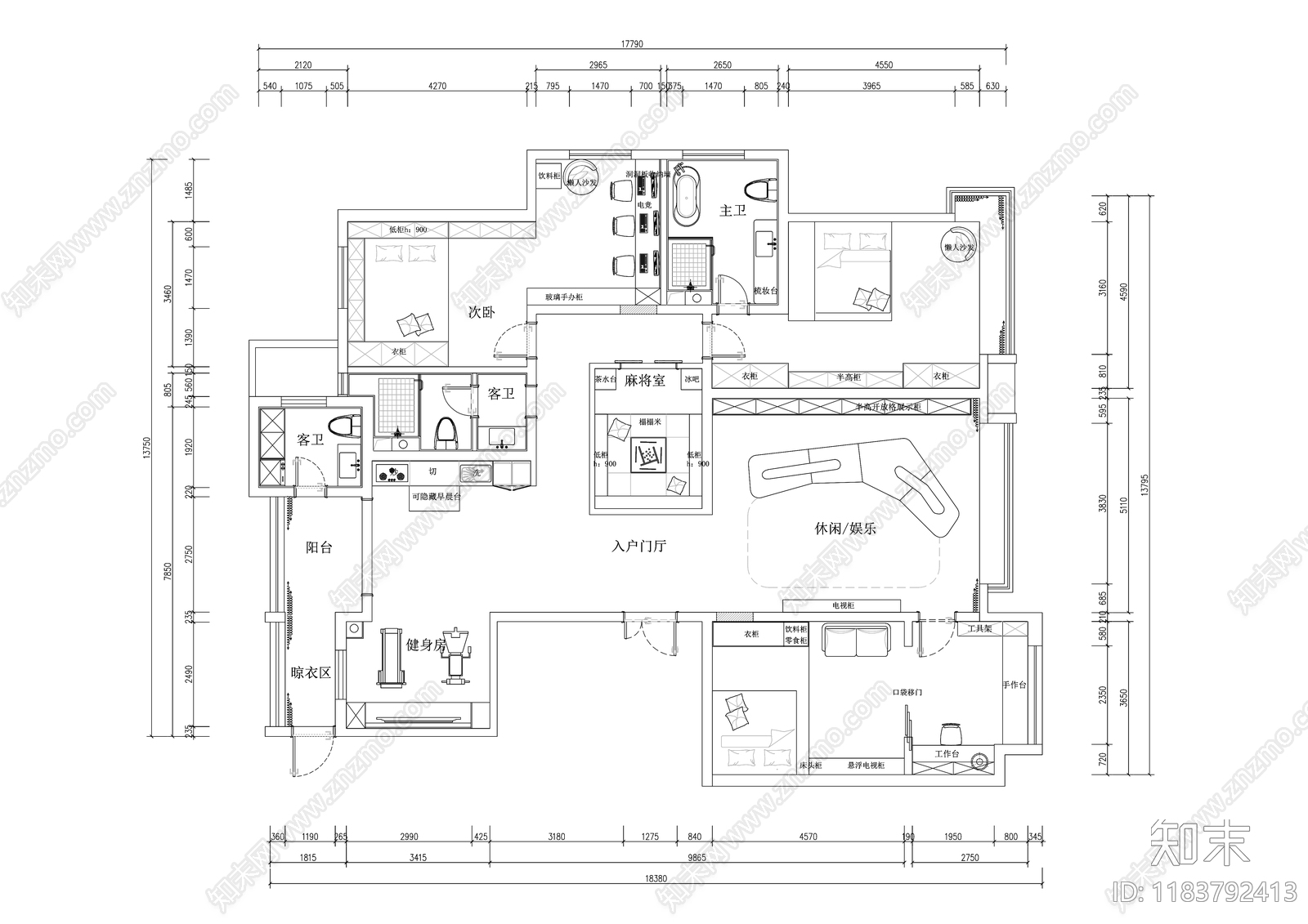 平层施工图下载【ID:1183792413】